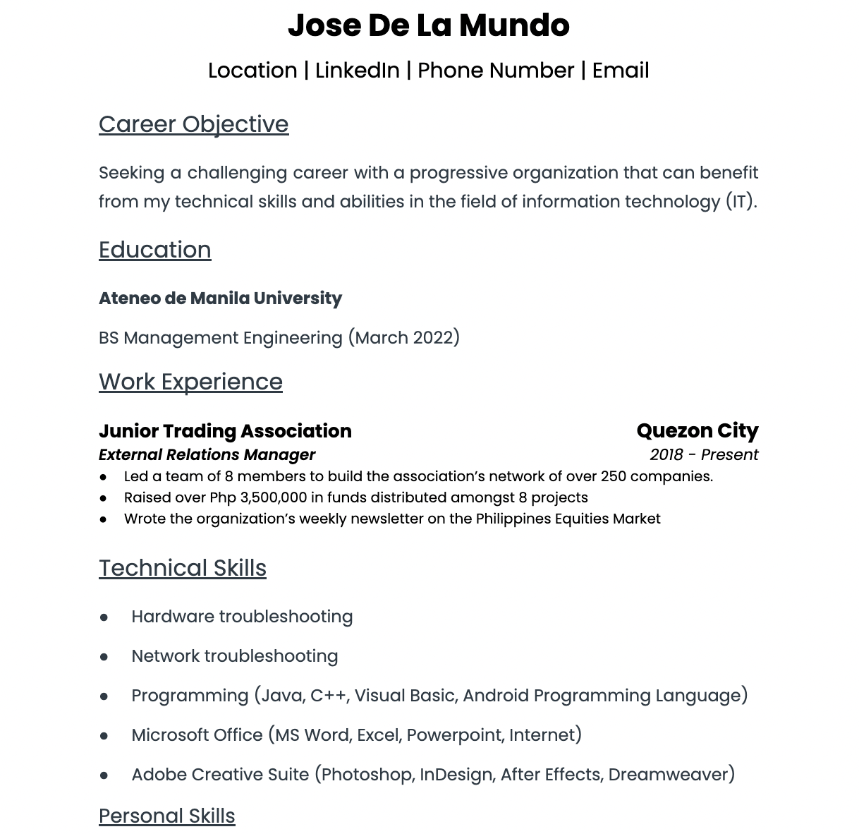 best resume format for graduate students